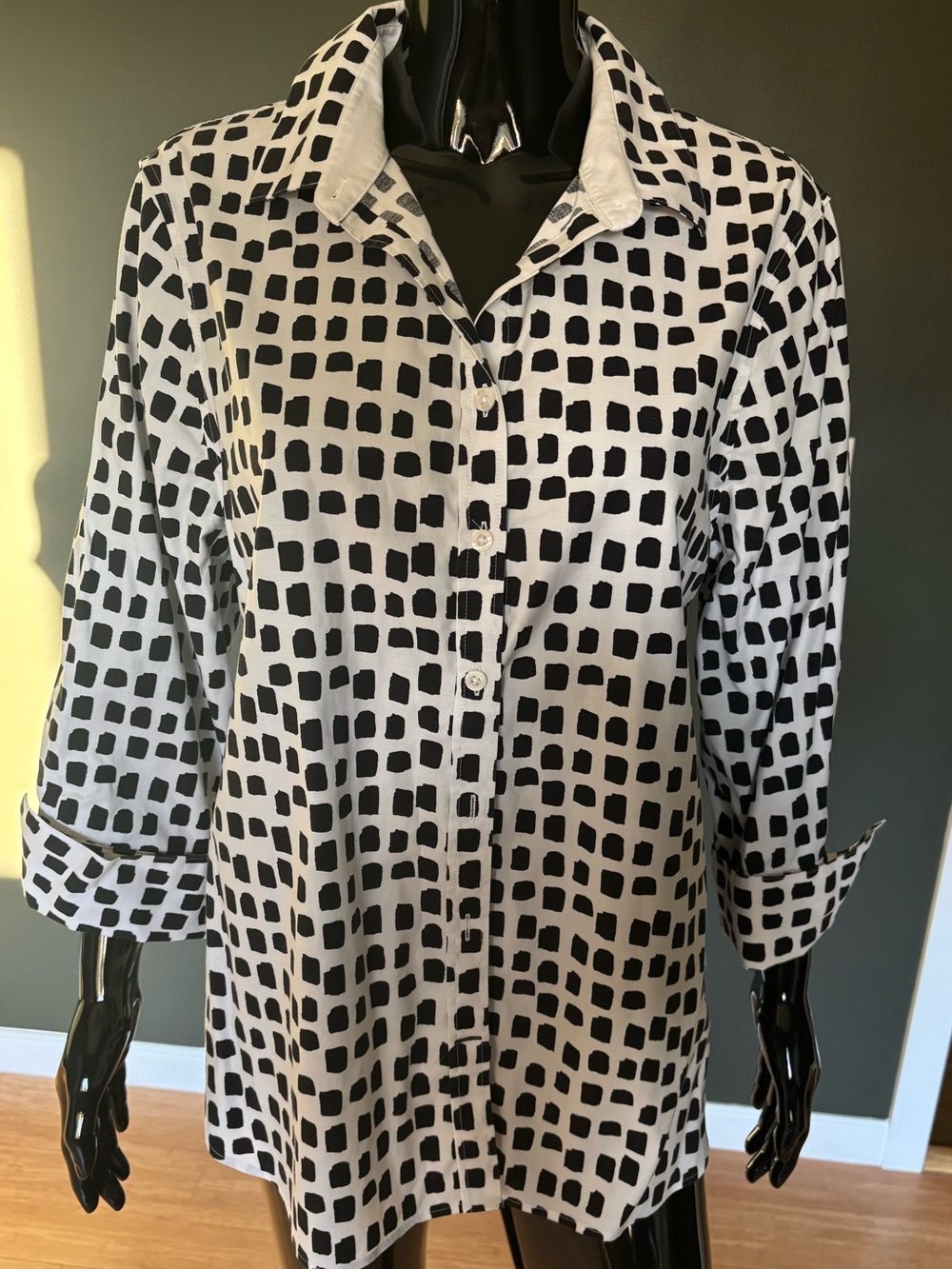 Chicos Womens 3 / US 16 Black White Geometric Square Print Button Down Shirt